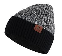 ZASFOU Mens Winter Beanie Hats Fleece Lined Warm Soft Casual Beanies Skull Cap Knit Hat Gifts for Men Cold Weather Black White