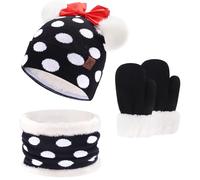 ZASFOU Toddler Baby Winter Beanie Hat Scarf Gloves Set Kids Warm Cotton Knit Beanies Hats Neck Warmer Mittens 0 1 2 3 4 Year Old Girls Gifts Black