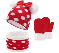ZASFOU Toddler Baby Winter Beanie Hat Scarf Gloves Set Kids Warm Cotton Knit Beanies Hats Neck Warmer Mittens 0 1 2 3 4 Year Old Girls Gifts Red