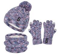 ZASFOU Toddlers Kids Winter Hat Scarf Touchscreen Gloves Set 3-6-12 Years Old Knit Pom Beanie Hats Neck Warmer Gifts for Girls Boys
