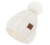 ZASFOU Women Winter Beanie Hats Knit Pompom Slouchy Beanies Fleece Lined Womens Hat Skull Cap Cold Weather Gifts for Women White