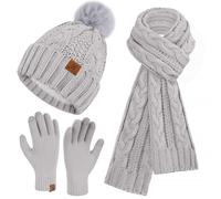 ZASFOU Womens Winter Beanie Hats Scarf Touchscreen Gloves Set Chenille Knit Fleece Lined Beanies Pompom Hat Scarves Gifts for Women