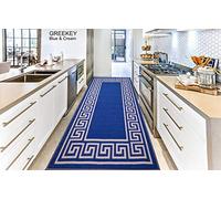 ZASH London Greeky Rugs Non Slip Thick Soft Washable Runner Door Mat Indoor Hallway Kitchen Floor Carpet Mat (Blue Cream, 66 X 220)