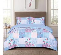 ZASH London New Luxurious 4 Piece Super Soft Duvet Cover Set Cotton Rich Reversible Quilt Cover Complete Bedding Set With Fitted Sheet & 2 x Pillowcases (Patchwork Floral Blue, Double)