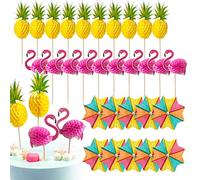 Zasjon Cocktail Party Decorations, 30 Pcs Paper Umbrella Sticks Fruit Toppers Cocktail Toppers Flamingo Sticks Umbrella Topper Pineapple Sticks Cocktail Supplies for Cupcake Drinks Decor