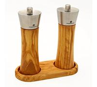 Zassenhaus Augsburg Salt and Pepper Mill Set, Olive Wood, 18 cm with Matching Coaster