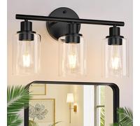 ZASTION 3-Light Bathroom Light Fixtures, Black Bathroom Wall Lights, Modern Bathroom Vanity Light with Clear Glass Shade, Bathroom Wall Lamp for Mirror Kitchen Bedroom Living Room