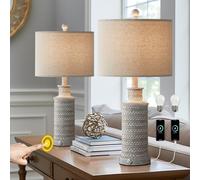 ZASTION 3-Way Dimmable Touch Control Table Lamp Set of 2 with Dual USB Charging Ports for Bedroom Living Room Vintage Rustic Farmhouse Traditional Nightstand Bedside Lamps(Bulbs Included)