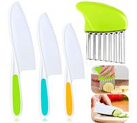 ZASTION 4 Pcs Kids Knife Set, Kids Safe Cooking Knives, Nylon Kids Kitchen Knife with Crinkle Cutter, Serrated Edges Plastic Toddler Knife Kids Knives for Real Cooking & Cutting Fruit, Bread, Lettuce