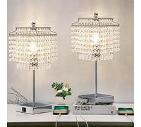 ZASTION Luvkczc Set of 2 Crystal Table Lamp with Touch Control, USB Bedside Crystal Table Lamp, 3-Way Dimmable Lamp with Crystal Shade for Bedroom, Living Room, 6W LED Bulb Included
