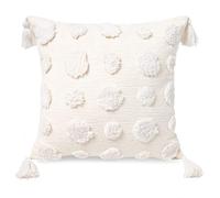 ZASTION PLWORLD Boho White Throw Pillow Cover 20x20 Inch with Tassels, Pom Pom Tufted Decorative Cream Chenille Fabric Accent Textured Cushion Case for Bed Couch, 1 PC