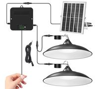 ZASUN Solar Shed Lights Indoor Outdoor, 2000LM Daylight Dual Lamp Pendant Light with Pull String, 3 Modes Dusk to Dawn, Power Display & Mode Indicator, IP65 Waterproof for Garage Barn Gazebo Workshop