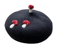 Zasy Wool Felt Halloween Hat Cute Ladybug Decorated Beret Caps for Cosplay Costume Party (3D Mushroom)