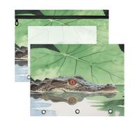 Zathe Adorable 3 Holes A4 Paper Letter Binder 2 Pack School Supplies for Students with Crocodile Leaf