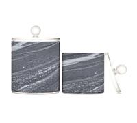 Zathe Artificial Glitter Jars Marble Grey Clear Plastic Storage Containers Jars With Lid Office Essentials Decorative Cotton Swab Storage Basket, 2 Pcs