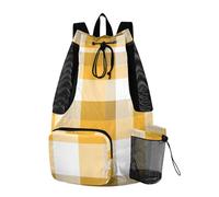 Zathe Beach Bags Drawstring Sports Gym Bag With Pockets Cinch Bags Waterproof Upgraded Tropical Leopard Print Wallpaper, Mustard White Check Bee Pattern, 18.5 x 8.2 x 12.6 Inches, Casual Backpacks