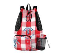 Zathe Beach Bags Drawstring Sports Gym Bag With Pockets Cinch Bags Waterproof Upgraded Tropical Leopard Print Wallpaper, Red Plaid with Freedom Bells, 18.5 x 8.2 x 12.6 Inches, Casual Backpacks