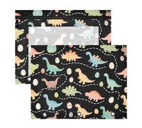 Zathe Binder pencil poucheses Adorable 3 Hole Pocket for A4 Paper Letter 2 Pack Students Art Supplies Storage Dino Party Fun