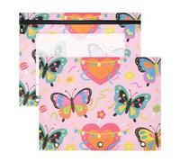 Zathe Binder Pouches Portable Plastic File Folder for 3 Rings Binder 2 Pack Students Art Supplies Storage Butterfly Heart Beat