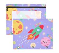 Zathe Binder Pouches, Solid A4 Paper Pen Holder 2 Pieces for Students Storage School Supplies Teachers, Space, Rocket and Planet