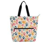 Zathe Children's Book Tote Bag for Kids Adults, Cute Paws Print Large Library Book Tote Bag Shoulder Bag with Pockets for School Shopping Travel tela para