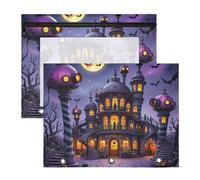 Zathe Cosmetic Bag Multi-Purpose 3 Hole Punch for 3 Rings Binder 2 Pack Students Classroom Supplies Halloween Magical Observatory View