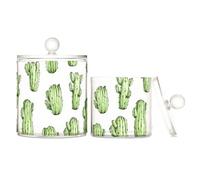 Zathe Cute Green Cactus Clear Plastic Storage Container Jars with lid Dresser Essentials Decorative Small Storage Bins for Floss Picks,Paper Clips 2 Pack