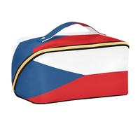 Zathe Czech Republic National Flag Makeup Bag Blue Red Designed with Dividers Lightweight Makeup Bag with Handle with Compartments and Handle