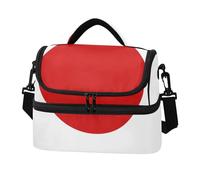 Zathe Double-layer Insulated Lunch Bag Flag Japan Illustration Double Deck Reusable Bags with Shoulder Strap for Adult Men Women