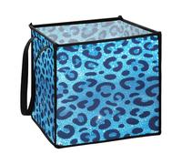 Zathe Fake Glitter Leopard Print Blue Towel Storage Box Folding Decoration Storage Containers 30x30x30cm