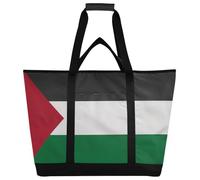 Zathe Insulated Cooler Bag for Hot/Cold Food Reusable with Handles Personalised Travel Picnic Palestine Flag Delivery Green Black Multicolor 47cm(L) x 17cm(W)