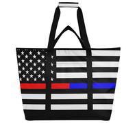Zathe Insulated Cooler Bag Keeps Food Hot or Cold Insulated Shopping Bags for Travel, Lunch, Camping, Beach, American Flag, Fireman, Multicolor, 47cm(L) x 17cm(W)
