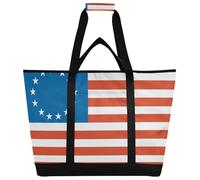 Zathe Insulated Cooler Bag Keeps Food Hot or Cold, Soft Portable Grocery Bag with Handles for Travel, Lunch, Camping, Beach, Betsy Ross, First United States, Blue Red