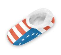 Zathe Kids Slipper Girls Boys Fuzzy Fleece Sole Non Slip Soft Warm Funny Slippers Hotel Travel Bedroom Plane Party XS Betsy Ross Flag First United States Blue, multi-coloured, Small Little Kid