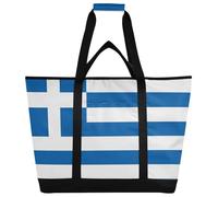 Zathe Large Capacity Insulated Cooler Bag for Hot/Cold Food, Soft Portable with Handles for Travel, Lunch, Camping, Beach, Greece Flag, Greek National Blue, Multicolor, 47