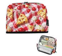 Zathe Large Capacity Pencil Case, Makeup Organizer for Teenagers, Preppy School, Cherries and Checkered Cake