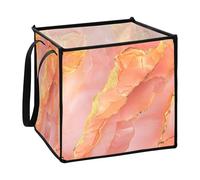 Zathe Marble Peach Gold Container Storage Baskets for Bedroom Folding Art Fabric Baskets 30x30x30cm