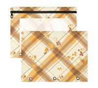 Zathe Pencil Bags Adorable Plastic File Folder for 3 Rings Binder 2 Pack Students Classroom Supplies Gingham Plaid Amber