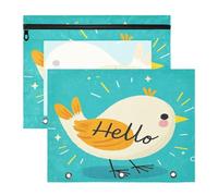 Zathe Pencil Bags Portable 3 Rings Pocket for 3 Rings Binder 2 Pack Teacher School Supplies Hello Cartoon Cute White Bird