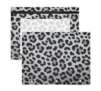Zathe Pencil Bags Portable 3 Rings Pocket for A4 Paper Letter 2 Pack Students Classroom Supplies Cheetah Fur Skin Grey