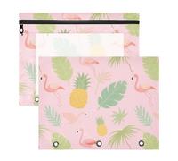 Zathe Pencil Bags Portable Pocket Folders for 3 Rings Binder 2 Pack Students College Supplies Flamingo Pineapple Paradise