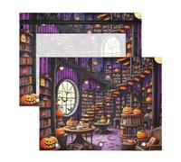 Zathe Pencil Box Adorable 3 Rings Pocket for A4 Paper Letter 2 Pack Teacher Class Mystical Halloween Library Space(1)