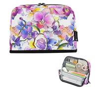 Zathe Pencil Carrying Case Large Capacity Make Up Bags Slim Desk Organizer for Boys Middle School Wildflower Orchid Flower