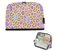 Zathe Pencil Case Bag Large Capacity Makeup Bag Standing Organizer Box For Teens School Supplies Heavenly Mystical Leopard Print - Crystals