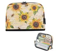 Zathe Pencil Case Box Large Capacity Cosmetic Bag With Multiple Slots For Articles pa Pencil Case For Women Travel Vintage Sunflowers