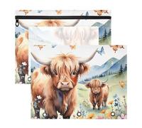 Zathe Pencil Case Clear Window 3 Hole Pocket for A4 Paper Letter 2 Pack Students College Supplies, Color 8, 1 size x2, Cartoon