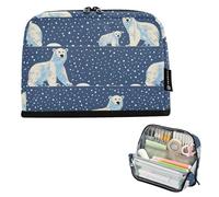 Zathe Pencil Case Large Capacity Cosmetic Bag Expandable Stationery Storage For Men Kindergarten Polar Bears