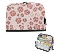 Zathe Pencil Case Large Capacity Cosmetic Bag with Socket Universal for College Students Roses Leopard Pearl Watercolor
