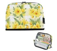 Zathe Pencil Case Large Capacity Organizer with Slot Desk Organizer for Elementary College Students Yellow Tropical Checked Seamless Wallpaper