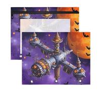 Zathe Pencil Case Portable 3 Rings Pocket for A4 Paper Letter 2 Pack Teacher Home Halloween Whimsical Space Station Art